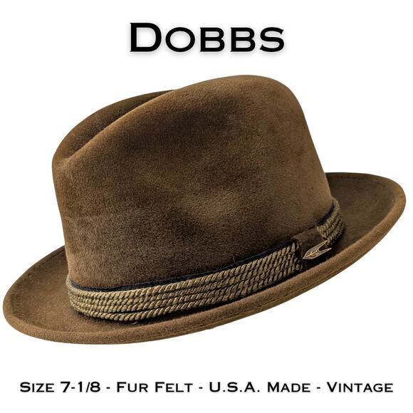 Dobbs Mens Fedora Hat 7-1/8 VTG Caramel Brown Fur Felt Braided Hatband Classic - Picture 1 of 12